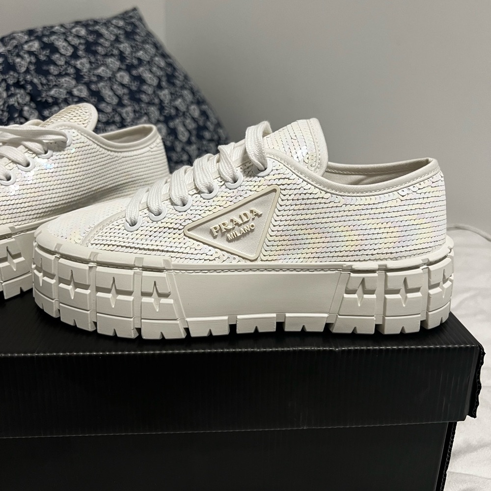 PRADA DOUBLE WHEEL SEQUIN PLATFORM SNEAKERS - Picture 9 of 10